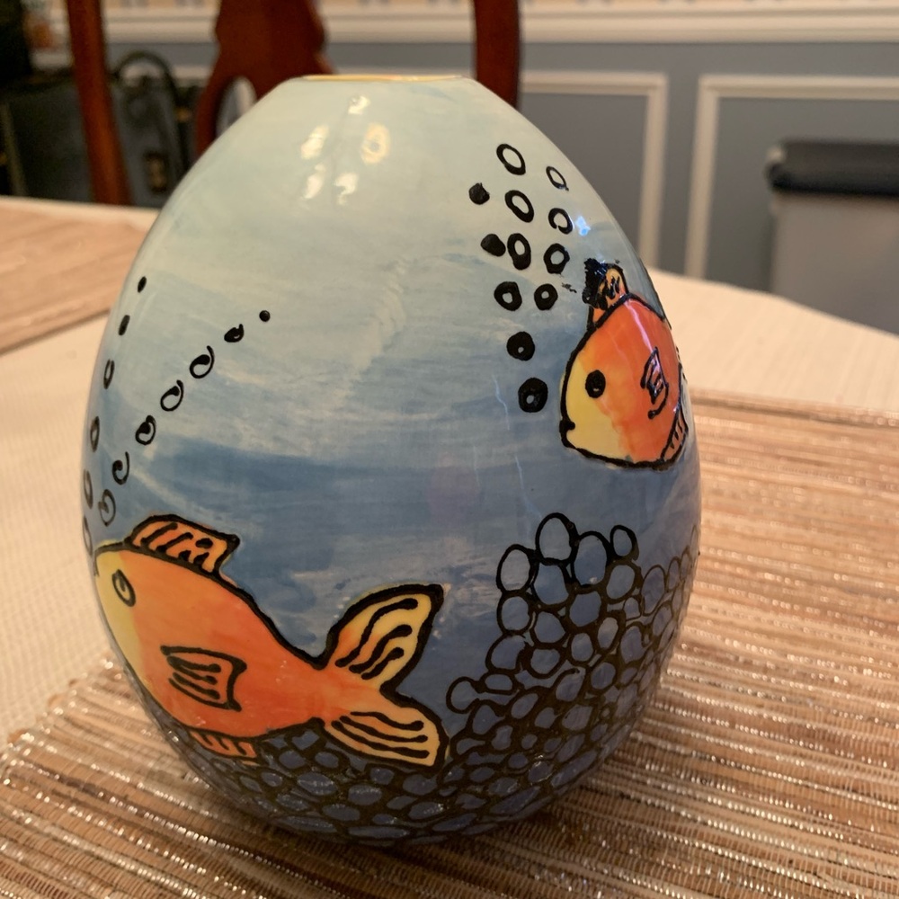 Preloved vintage fish vase signed - Picture 2 of 8